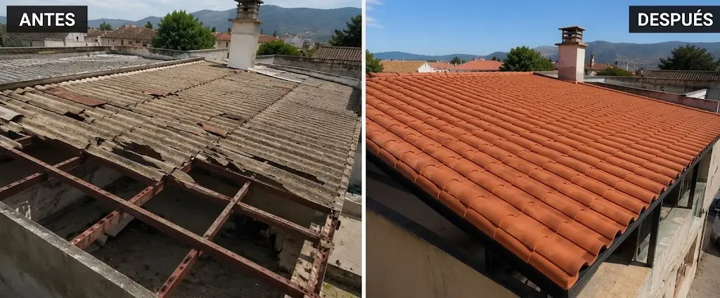 Cubierta antes y después de sustituir el tejado por completo